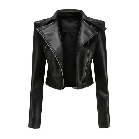 Giacca Biker in Ecopelle da Donna Corta Con Borchie e Bavero Moto Zip Punk Streetwear Cappotto Slim Fit
