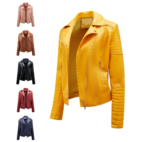 Damen PU-Leder Bikerjacke Slim Fit Kurzmantel Revers Reißverschluss Gesteppte Motojacke Mode Streetwear Damen Casual Outwear