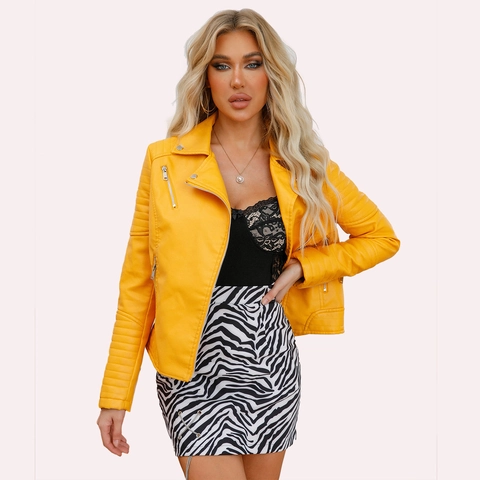 Damen PU-Leder Bikerjacke Slim Fit Kurzmantel Revers Reißverschluss Gesteppte Motojacke Mode Streetwear Damen Casual Outwear