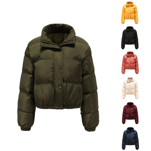 Chaqueta Acolchada Corta para Mujer Cuello Alto Abrigo de Invierno Cálido Ligero Manga Larga Chaqueta Acolchada Ropa de Abrigo para Mujer