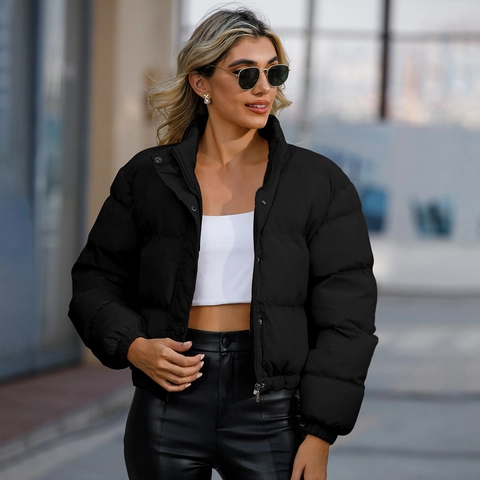 Chaqueta Acolchada Corta para Mujer Cuello Alto Abrigo de Invierno Cálido Ligero Manga Larga Chaqueta Acolchada Ropa de Abrigo para Mujer