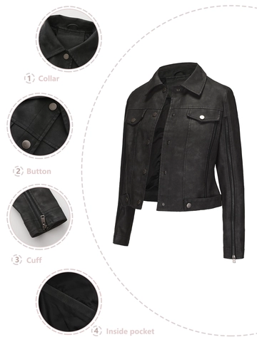 Chaqueta de Motociclista de Cuero Sintético para Mujer Ajustada Solapa Manga Larga Cremalleras Múltiples Abrigo de Cuero PU Punk Streetwear