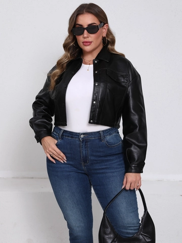 Giacca da Donna Taglie Forti in Ecopelle Casual Larga PU Moto Biker Cappotto Corto Monopetto Risvolto Capispalla Con Tasche