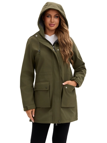 Chubasquero Con Capucha Para Mujer Gabardina Impermeable Longitud Media Outdoor Parka Chaqueta Forro Polar Casual Abrigo Caliente