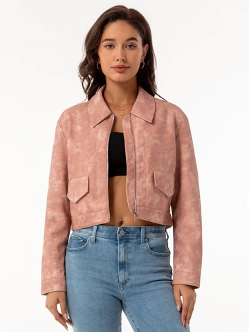 Giacca Casual in Ecopelle da Donna Cropped Revers Cerniera Manica Lunga PU Moto Biker Capispalla Cappotto Con Tasche