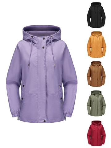 Chaqueta Cortavientos Informal para Mujer con Capucha Ligera Resistente al Viento Gabardina de Manga Larga con Bolsillos Primavera