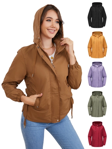 Chaqueta Cortavientos Informal para Mujer con Capucha Ligera Resistente al Viento Gabardina de Manga Larga con Bolsillos Primavera