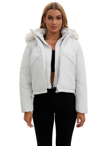 Damen 2-in-1 Wattierte Jacke Mit Abnehmbaren Ärmeln Kunstpelzkragen Fleece Gefütterte Warme Winter Konvertierbare Weste Mantel