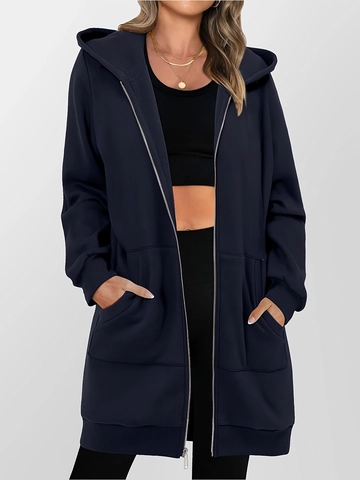 Women's Long Zip Up Hoodie Jacket Casual Solid Color Long Sleeve Hooded Sweatshirt With Pockets Outerwear Streetwear