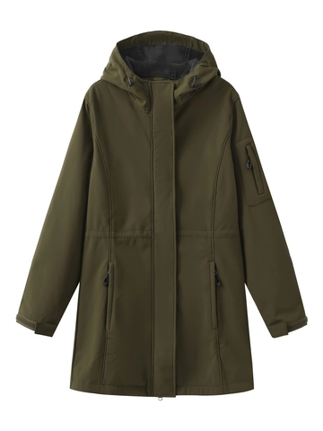 Damen Kapuzen Outdoor Jacke Wasserdicht Winddicht Fleece Gefüttert Softshell Parka Multi Tasche Kordelzug Taille Warmer Wintermantel