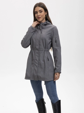 Veste Softshell d'Extérieur pour Femmes Parka à Capuche Doublée en Polaire Imperméable Coupe-vent Cordon de Serrage Multi-Poches