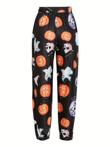 Dames Halloween Pompoen Geest Print Joggers Polyester Elastische Taille Trekkoord Casual Joggingbroek Streetwear Broek