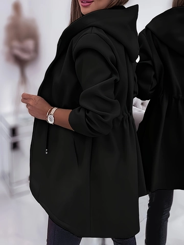Chaqueta Cortavientos Informal con Capucha para Mujer Longitud Media de Poliéster con Cordón Ajustable en la Cintura Color Sólido