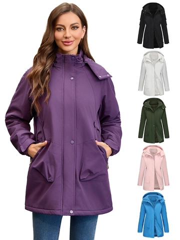 Women Outdoor Hooded Parka Waterproof Windproof Winter Mountain Jacket Warm Quilted Cotton Coat With Pockets Casual Outerwear
