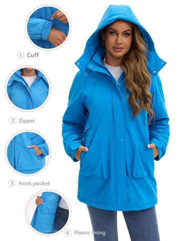 Women Outdoor Hooded Parka Waterproof Windproof Winter Mountain Jacket Warm Quilted Cotton Coat With Pockets Casual Outerwear
