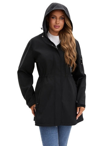 Chaqueta de Mujer con Capucha para Exteriores Resistente al Agua Cortavientos Forro Polar Parka de Media Longitud Multibolsillos