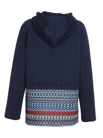 Women's Hooded Jacket Quilted Patchwork Ethnic Geometric Print Long Sleeve Zipper Coat With Wood Button Casual Holiday Outwear