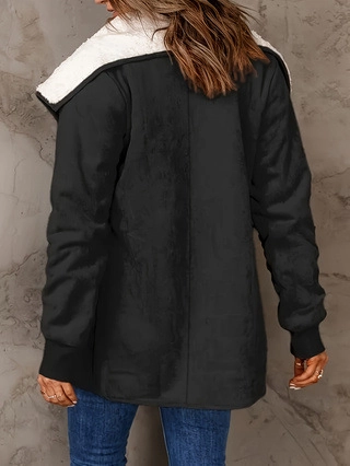 Veste Décontractée pour Femme Doublée Sherpa Mi-longue Revers Manteau Polaire Chaud Ample Noir Blanc Patchwork Vêtements d'extérieur Manches Longues