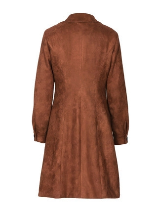 Trench da Donna in Finta Pelle Scamosciata Casual Slim Fit Monopetto Revers Manica Lunga Tinta Unita Cappotto Autunnale