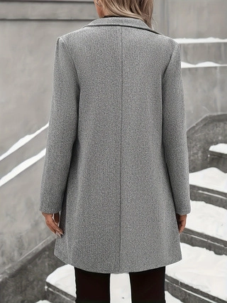 Damen Casual Langer Wollmantel Herbst Winter Mode Revers Einreihig Warm Mittellange Oberbekleidung Jacke Für Damen