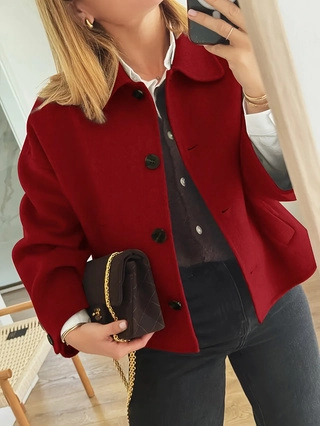 Abrigo de Lana Casual para Mujer Elegante Solapa Abotonadura Sencilla Chaqueta de Manga Larga Color Sólido Otoño Invierno Cálido