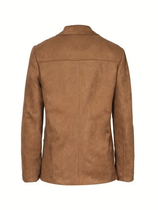 Chaqueta Blazer de Gamuza Sintética Casual para Mujer Sencilla Fila de Botones Color Sólido Solapa Manga Larga Abrigo