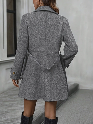 Cappotto Lana Doppiopetto Da Donna Con Cintura Retro Francese Elegante Risvolto Manica Lunga Lunghezza Media Grigio Invernale