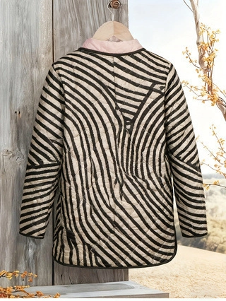 Chaqueta Acolchada para Mujer con Rayas de Cebra y Estampado Ondulado Manga Larga Cuello Alto Abrigo de Algodón Otoño Invierno