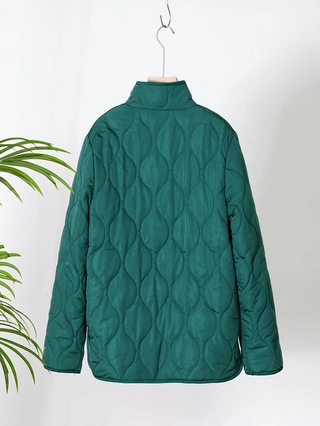Veste Matelassée Décontractée pour Femme Col Montant Manches Longues Manteau Matelassé Avec Boutons-Pression Métalliques Vêtements d'Extérieur Automne Hiver Vert