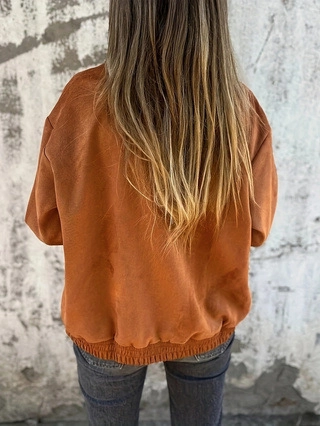 Chaqueta Bomber de Antelina para Mujer Cremallera Frontal Manga Larga Ropa de Abrigo Casual Color Sólido Otoño Invierno Abrigo Marrón Caramelo