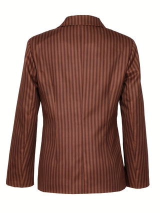 Dames Vintage Gestreepte Double-breasted Blazer Ruime Pasvorm Polyester Reverskraag Jasje Met Zakken Voor Lente Herfst Kantoor