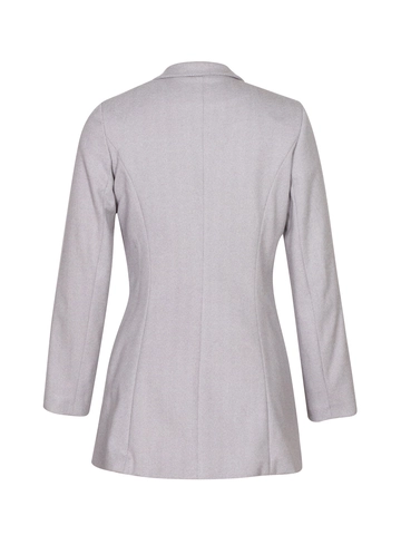 Women Elegant Herringbone Blazer Mid-length Slim Fit Suit Jacket Long Sleeve Polyester Office Wear Outwear Coat Gray