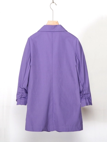 Giacca Blazer Donna Casual in Misto Lino Viola Manica a 3/4 Arricciata Monopetto Vestibilità Larga Lunghezza Media