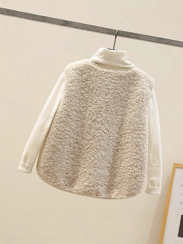Chaleco de Lana de Cordero Cálido para Mujer Chaqueta sin Mangas de Piel Sintética Botonadura Sencilla Chaleco Casual Otoño Invierno