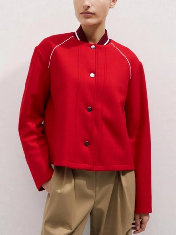 Γυναικείο Vintage Κόκκινο Varsity Τζάκετ Casual Χαλαρή Εφαρμογή Μείγμα Μαλλιού Αντίθεση Piping Μπέιζμπολ Τζάκετ