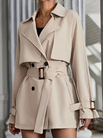 Gabardina Elegante de Mujer con Doble Botonadura y Manga Larga con Cinturón Solapa Clásica Color Sólido Cortavientos Otoño Invierno