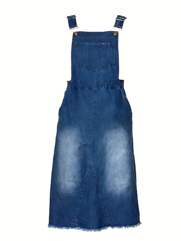 Γυναικεία Casual Denim Φούστα με Τιράντες Midi Μήκος Με Ρυθμιζόμενες Τιράντες Τσέπες Γραμμή Α Κουμπιά Ακατέργαστο Στριφώμα