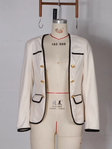 Giacca Blazer Corta Elegante Da Donna Con Bordi A Contrasto Bottoni Dorati Manica Lunga Vestibilità Aderente Stile Tweed