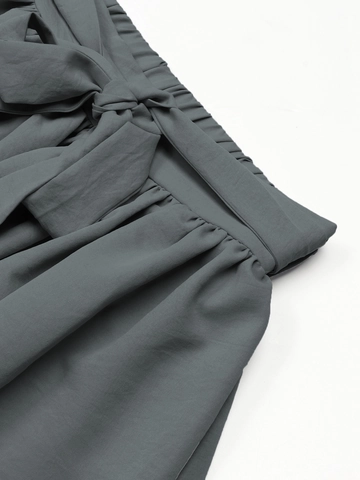 Falda Maxi Plisada de Cintura Alta para Mujer Elegante Falda Larga en A Con Cinturón de Lazo Casual Color Sólido