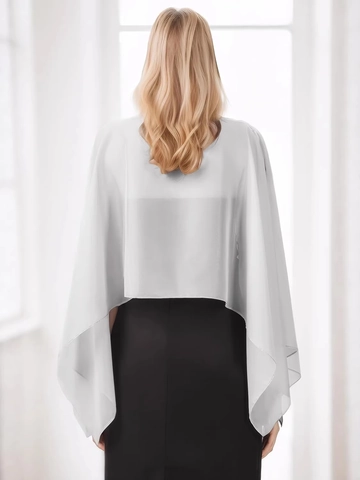 Dames Elegante Chiffon Sjaal Shrug Doorschijnend Kort Ronde Hals Pullover Capelet Voor Bruiloft Feest Zomer Strand Cover Up