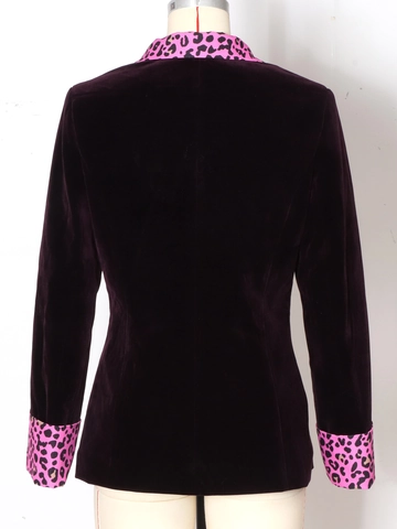 Elegante Dames Fluwelen Blazer Luipaardprint Contrast Revers Gouden Knoppen Double Breasted Streetwear Party Bovenkleding