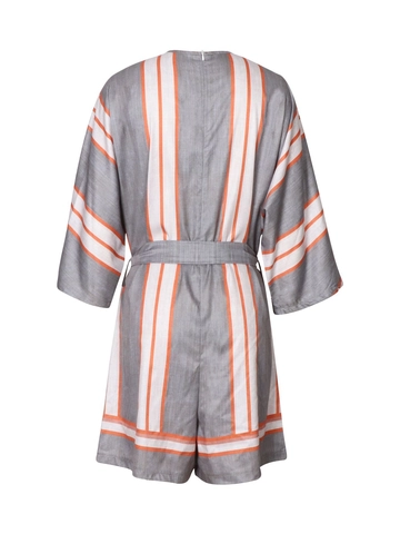 Women Casual Striped V-Neck Romper Short Batwing Sleeve Loose Belted Beach Vacation Jumpsuit With Pockets Summer Fashion