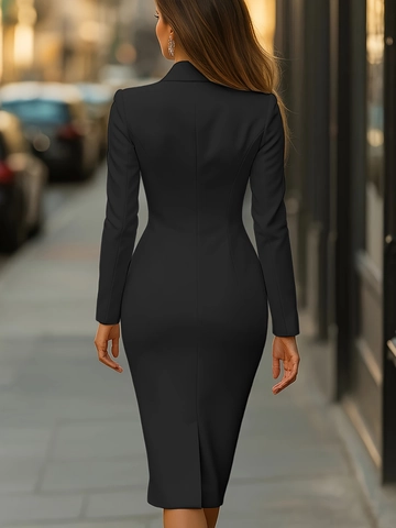 Vestido Blazer Elegante para Mujer Color Sólido Manga Larga Corte Ajustado Abotonadura Sencilla Solapa Formal Oficina