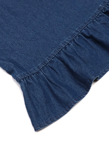 Abito da Donna Casual Smanicato in Denim Mini Con Orlo a Volant Girocollo Lavato Blu Vacanza Estiva Lunghezza Corta Taglio Dritto