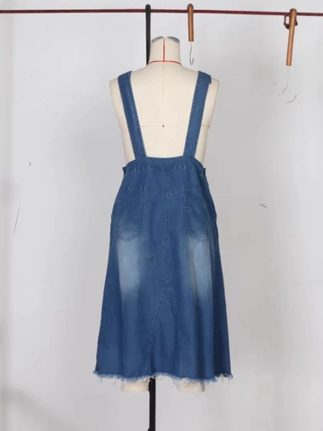 Vintage Gewaschenes Jeans-Latzkleid Damen Verstellbare Träger Ausgefranster Saum Maxi Jeanskleid Mit Taschen Slim Fit