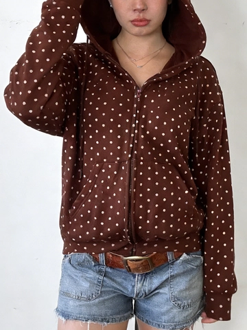 Veste à Capuche Zippée Imprimé à Pois pour Femme Vêtements d'Extérieur Courts Minces Haut Décontracté à Manches Longues pour Printemps Automne