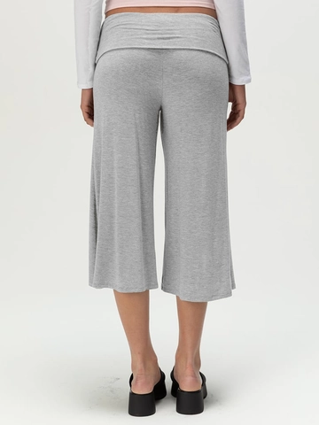 Women Casual Wide Leg Cropped Pants Fold Over High Waist Culottes Summer Yoga Lounge Solid Stripe Polka Dot Trouser