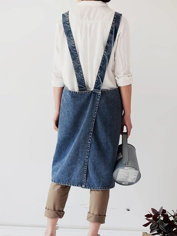 Gewaschenes Denim Trägerkleid Für Damen Casual Locker Ärmelloser Schürzenrock Mit Großen Taschen Gartenarbeit Workwear Midi Kleid