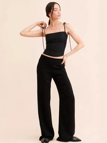 Top Camisole da Donna a Fiori Francese con Spalle Annodate Dorso Increspato Scollo a Squadra Senza Maniche Estate Canotta