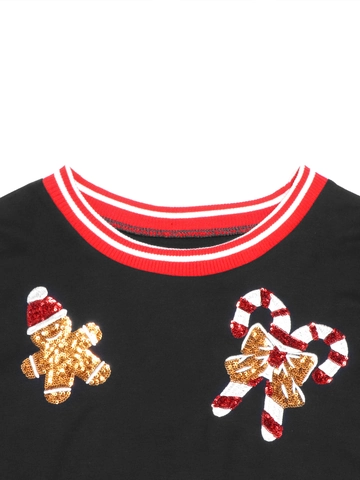 Χριστουγεννιάτικο Φούτερ Gingerbread Man Πούλιες Γυναικείο Μακρύ Μανίκι Λαιμόκοψη Γιορτινό Κόκκινο Λευκό Ριγέ Πουλόβερ Τοπ